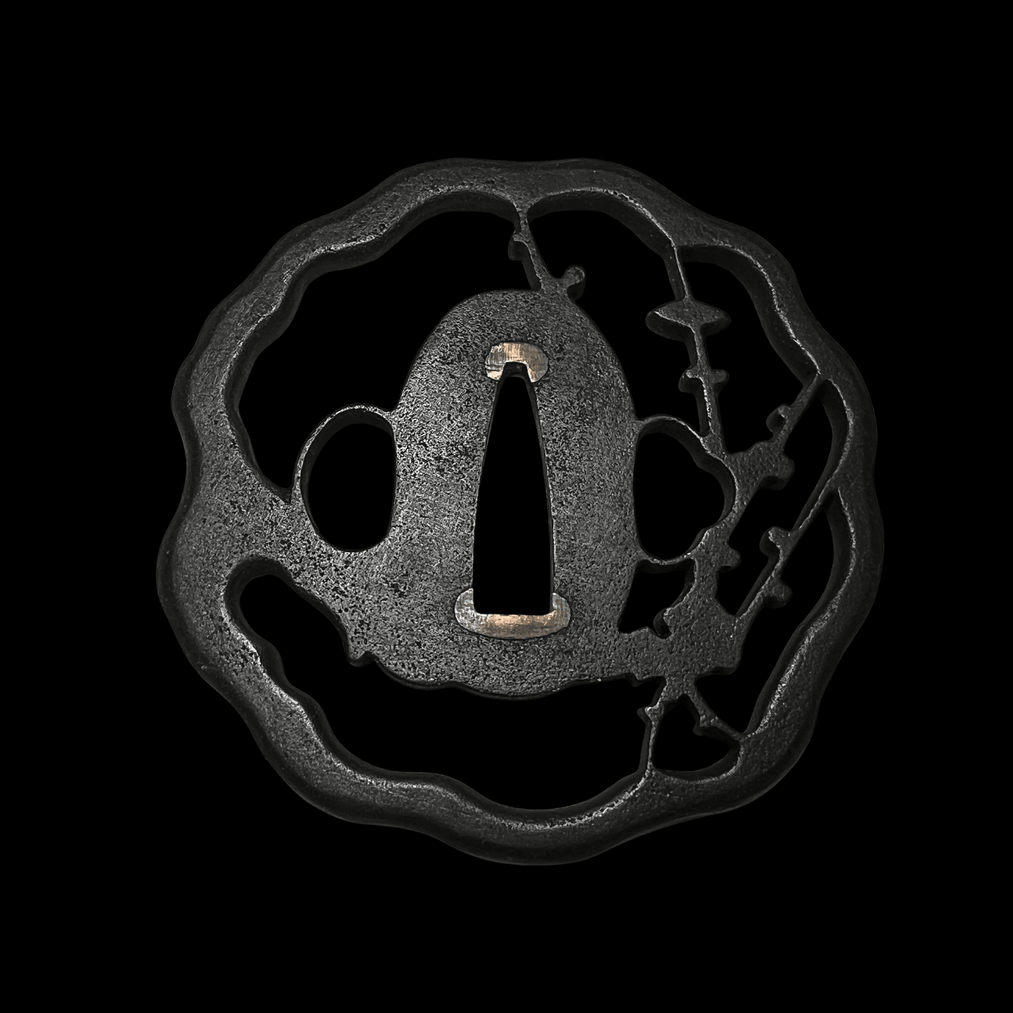 Ume ni Shukuchō Sukashi Tsuba with Sekigane 梅樹宿鳥透鐔 | TangGu