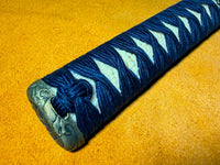 Custom Tsuka Hiranami Navy Blue Silk Morotsumami-maki