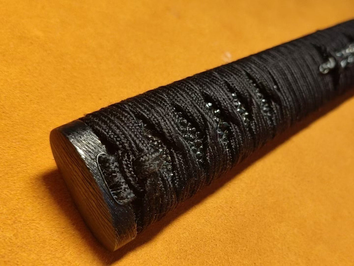 Custom Tsuka Blackened Mokume Black Silk Katate-maki | TangGu Sword United States 2026
